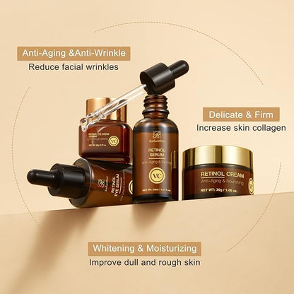 Retinol Skincare Travel Kit - Mini Facial Care Set,Travel Skincare Set with Essence, Cream & Eye Treatment | Hydrating Age-Defying Routine, Vacation-Ready Skincare Gifts