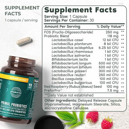 Primal Harvest 2 Pack, PREbiotics and PRObiotics for Women & Men, Primal Probiotics 30 Oral Probiotics Capsules for Gut Health, 12 Dynamic Strains Probiotics for Women Digestive Health…