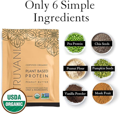 Truvani Vegan Pea Protein Powder | Peanut Butter | 20g Organic Plant Based Protein | 1 Serving | Keto | Gluten & Dairy Free | Low Carb | No Added Sugar