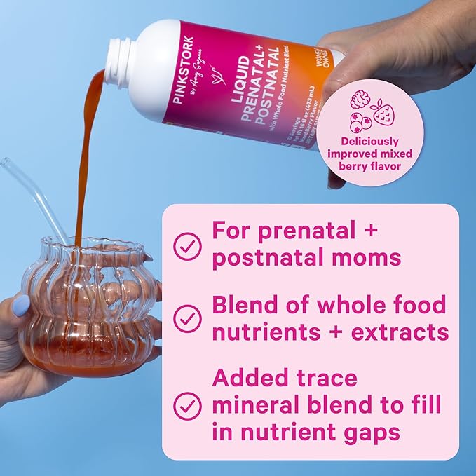 Pink Stork Liquid Prenatal Vitamins for Women - Organic Food Blend - for Fertility, Pregnancy, Postpartum- Morning Sickness Support - Breastfeeding and Lactation - 32 Servings
