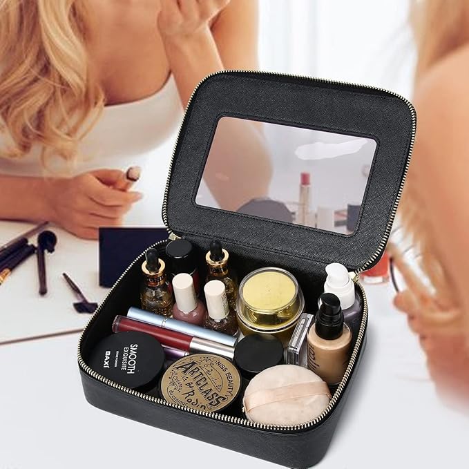 Clear Makeup Bag for Women Waterproof Travel Makeup Case Portable Cosmetic Case Toiletry Bag Car Organizer with Zipper (Black, L)