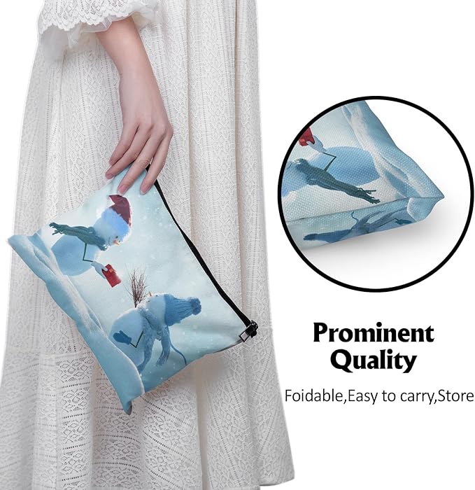 Cafl Christmas Snowman Makeup Bag Makeup Bags Winter Christmas Landscape Zipper Cosmetic Pouch Large Toiletry Bag Travel Linen Make Up Organizer for Purse for Women<10×8Inch>
