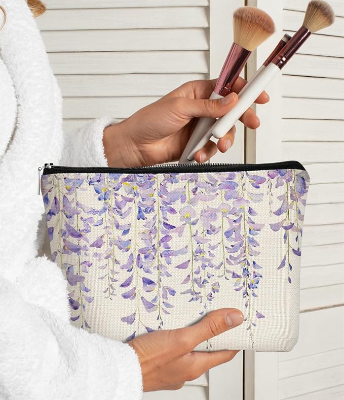Watercolor Lavender Flowers Makeup Bag,Spring Summer Flower Cosmetic Bag Best Gift Idea for Teen Girls Women,Birthday Christmas Gifts for Girls Women Daughter Sister
