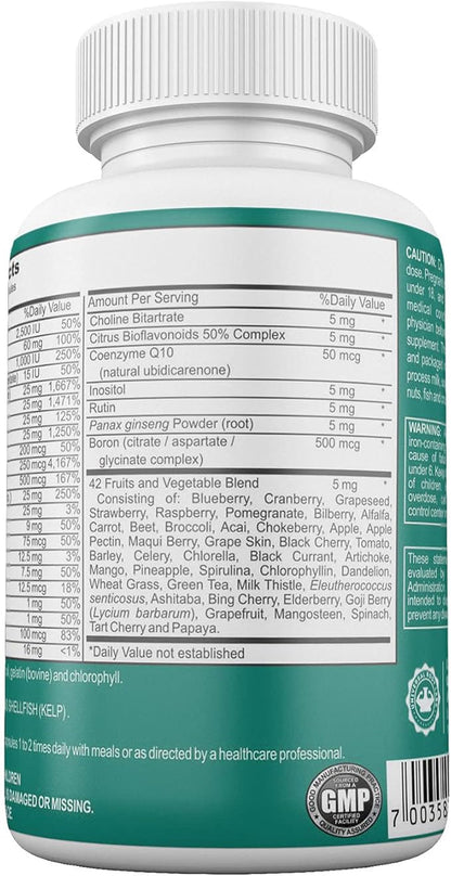 Gastric Bypass Vitamins with Iron Plus 42 Super Fruits & Vegetables for Post Bariatric Surgery Must Haves, Quick-Dissolve Gel Caps