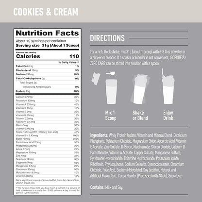 Isopure Protein Powder, Zero Carb Whey Isolate, Gluten Free, Lactose Free, 25g Protein, Keto Friendly, Cookies & Cream, 15 Servings, 1 Pound (Packaging May Vary)
