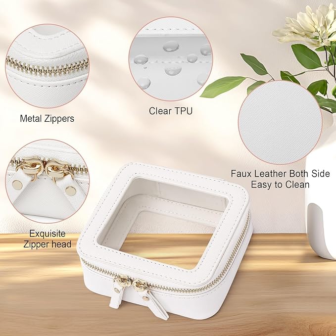 Small Makeup Bag Mini Clear Cosmetic Makeup Case & Toiletry Bag with Zipper Women's Purse Organizer & Car Essentials (White, MINI-3)