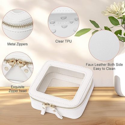 Small Makeup Bag Mini Clear Cosmetic Makeup Case & Toiletry Bag with Zipper Women's Purse Organizer & Car Essentials (White, MINI-3)