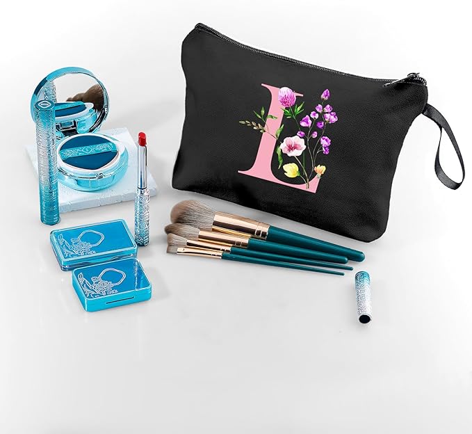 SEAMOON Women Birthday Unique Initial Funny Gifts for Teenage Girl Sister Friends Bridesmaid Personalized Travel Make up Cosmetic Bag with Mirror Valentines Mothers Day Christmas Graduation L