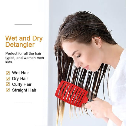 Detangling Brush, Curved and Vented for Wet or Dry Detangling Hair Brush for Men, Women & Kids’ Long, Thick, Thin, Curly & Tangled Hair (Gold+Pink)