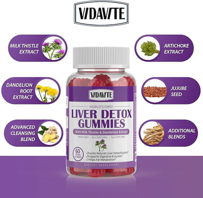Liver Cleanse Detox & Repair Gummies — 1500mg Silymarin Milk Thistle Supplement with Artichoke, Dandelion and 20+ Herbs — Essential Liver Support Supplement for Men & Women (60 Vegan Gummies)