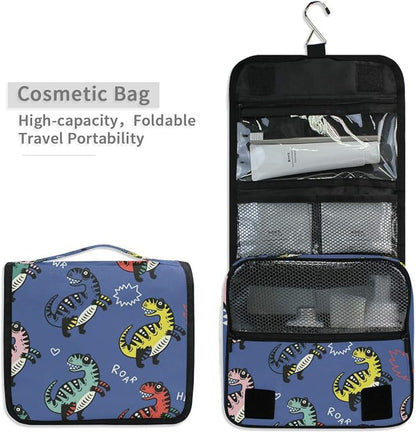 senya Hanging Travel Toiletry Bag Kit Boys Makeup Case Cosmetics Organizer for Men Women (Dinosaur Navy)