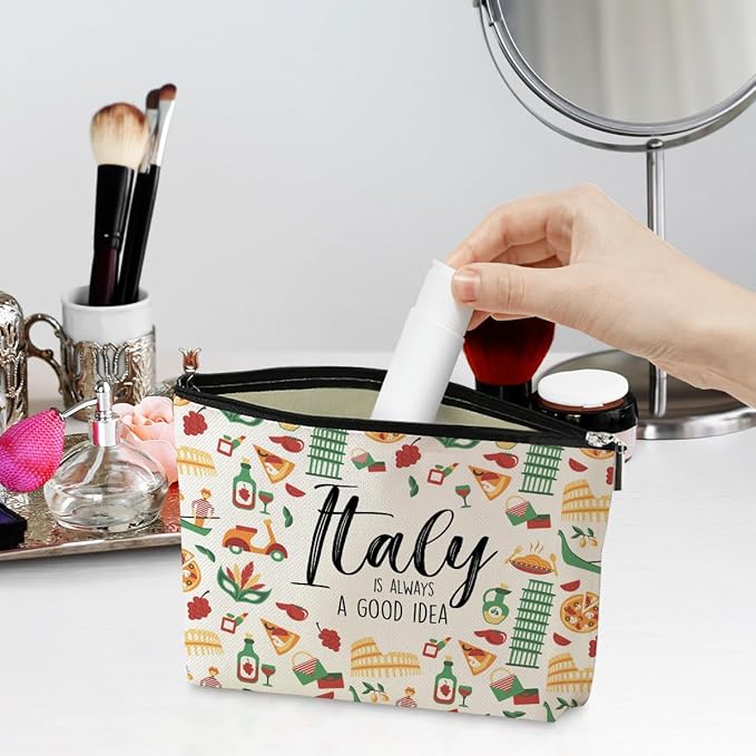 Italy Travel Gift Makeup Bag Italy Themed Gifts Friendship Wedding Bachelorette Party Christmas Birthday Gifts for Italy Lovers Women Friend Bride Wife Daughter Italy Traveller Travel Toiletry Bag