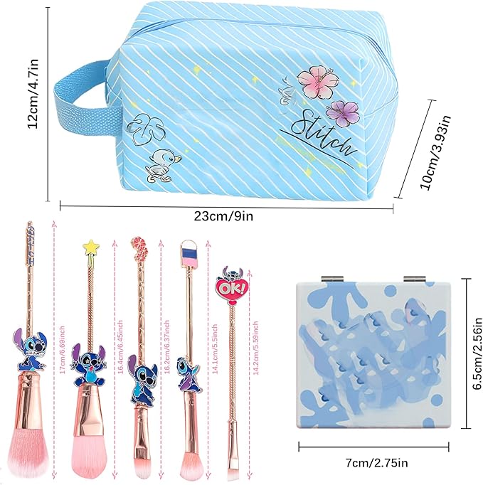 Stitch Travel Makeup Bag Large Capacity Cosmetic Bags Cartoon PU Small Skin Care Bags for Girls Women Mirror Makeup Brush