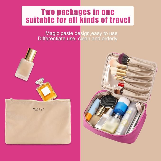 Travel Makeup Bag Cosmetic Bag Makeup Bag Toiletry bag for women and men (Rosy)