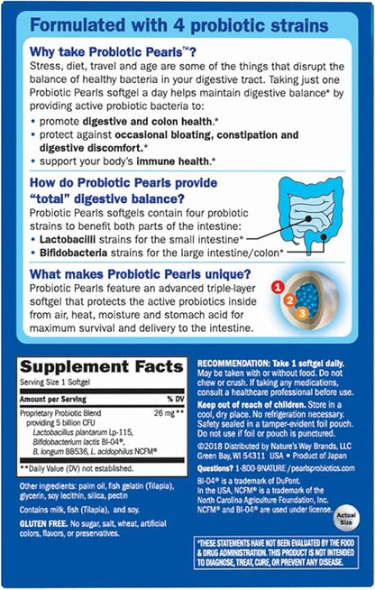 Nature's Way Max Potency Probiotic Pearls for Men and Women, Supports Digestive, Immune, Colon Health*, 5 Billion Live Cultures, No Refrigeration Required, 30 Softgels (Packaging May Vary)