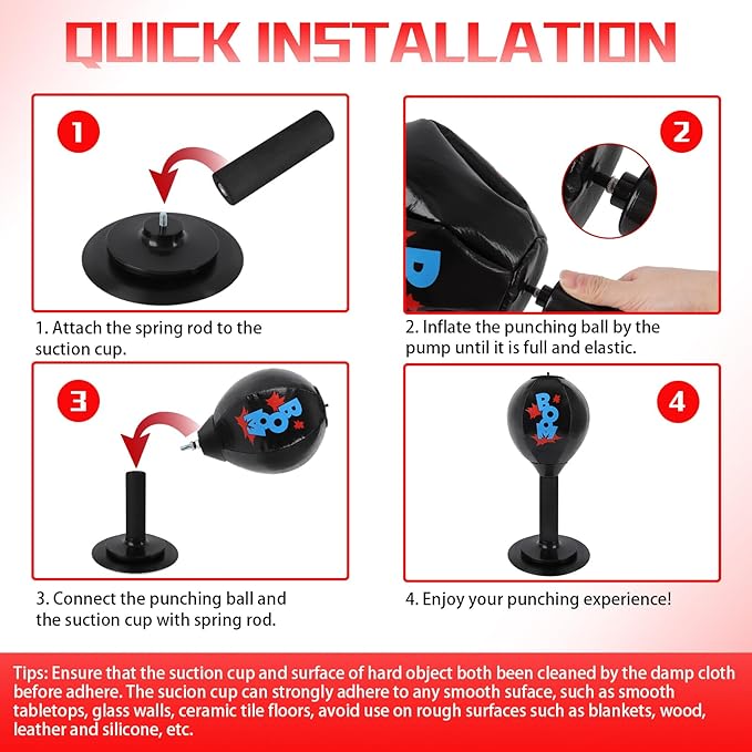 Desktop Punching Bag, Heavy Duty Stress Relief Boxing Bag for Kids, Teenagers, Adults, Strong Suction Fun Speed Bag for Office and Home, Anger Management Toys for Coworkers and Friends