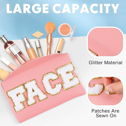 Sanwuta 4 Pcs Hair Face Skin Travel Bag Set Preppy Makeup Pouch PU Leather Skincare Bag Waterproof Cosmetic Organizer Birthday Christmas Gifts(Pink, Mint Green, Blue, Purple,Fresh Style)
