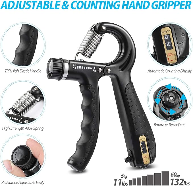 Grip Strength Trainer Kit with Counter (5 Pack)