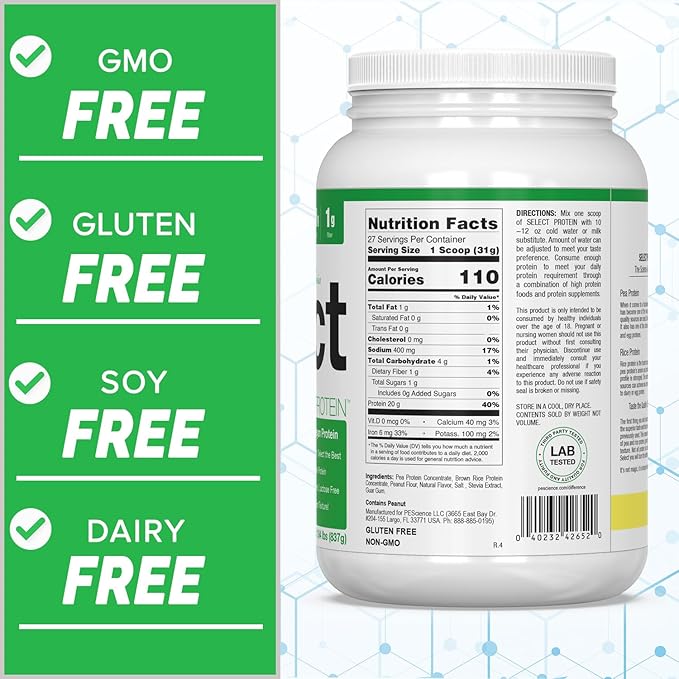 PEScience Select Vegan Plant Based Protein Powder, Peanut Butter Delight, 27 Serving, Premium Pea and Brown Rice Blend