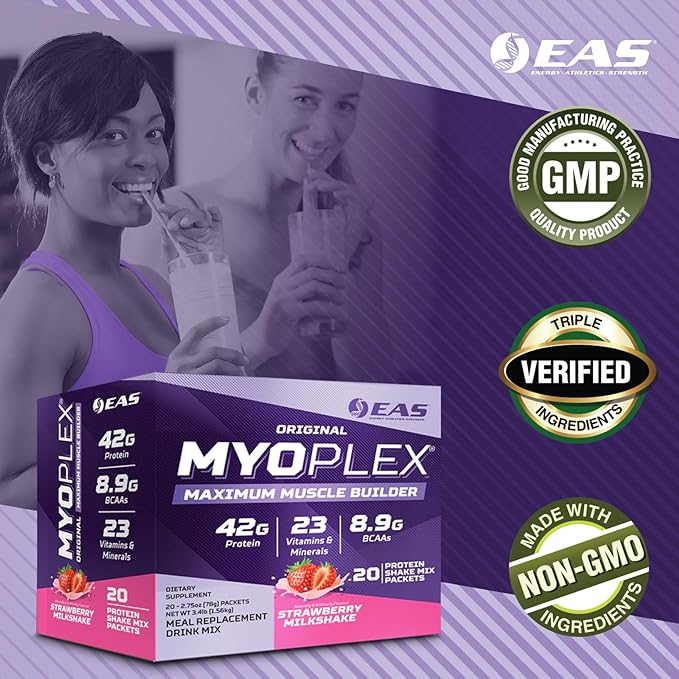 Original Myoplex Maximum Muscle Builder | Meal Replacement Protein Drink Mix | Quality Protein Blend | 42g Protein | 20 Individual Packets (Vanilla Ice Cream)