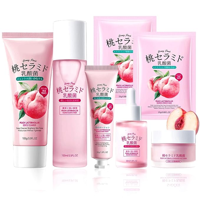 Peach Skincare Set, Peach Skin Care For Teens 10-12, Face Skin Care Set, Anti-Aging Skin Care Routine Kit For Women, Hydrating Girls Skin Care For Kids Age 8-12, Vegan & Organic