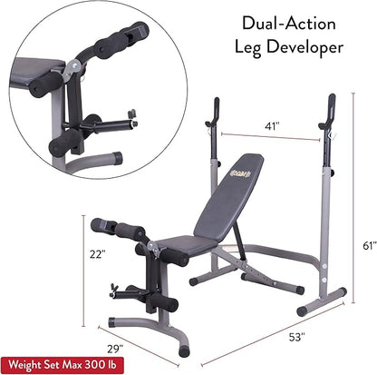Body Champ Weight Bench with Leg Extension Attachment 2-Piece Combo BCB3780, Gray/Silver