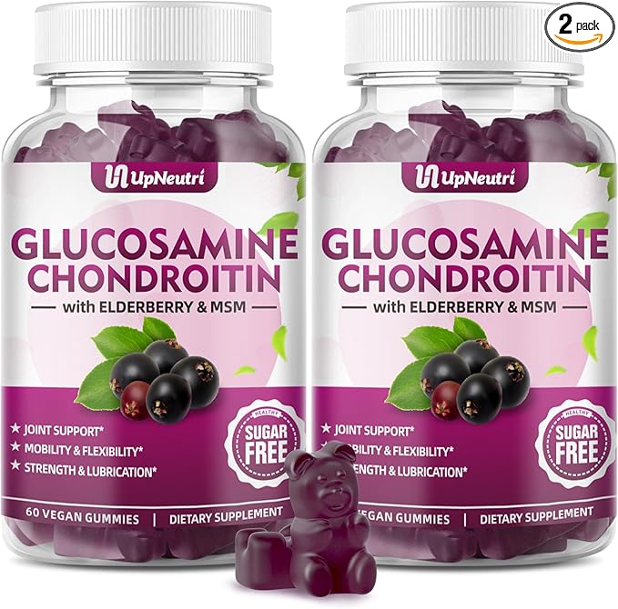 Glucosamine Chondroitin Gummies Sugar Free, Extra Strength 1500mg Glucosamine with Chondroitin MSM & Turmeric, Joint Support Supplement for Men & Women Joint Health (60 Count (Pack of 2))