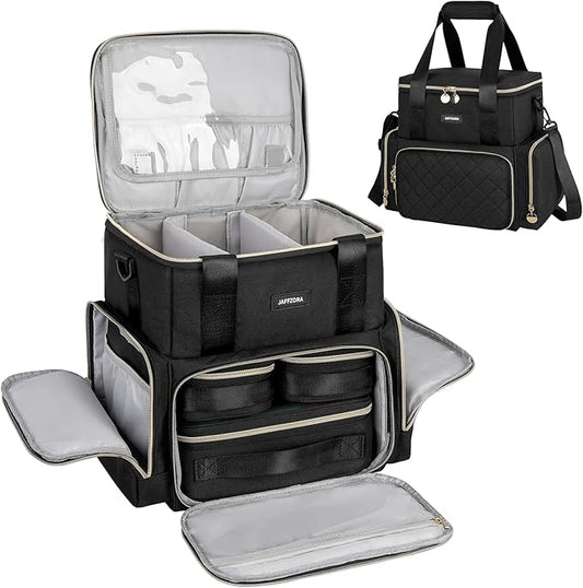 Extra Large Makeup Bag with 3 Removable Cases, Double Layers Travel Cosmetic Storage Organizer Bag with Detachable Dividers, Black