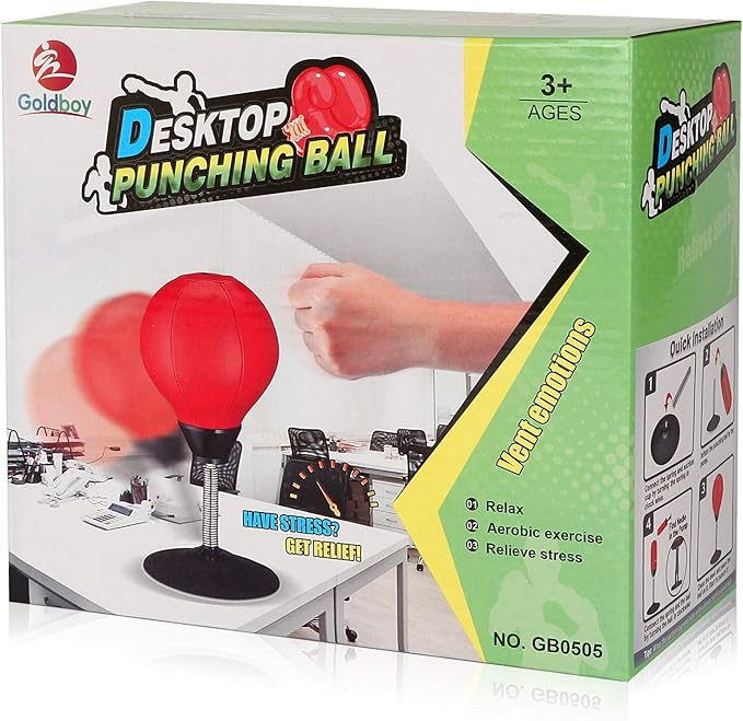 Goldboy Stress Buster - Desktop Punching Bag with Stand and 2 Extra Balls, Boxing Reflex Bag (Red)