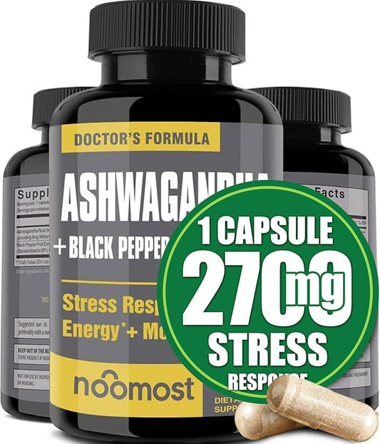 Organic Ashwagandha Capsules 2700mg w/Black Pepper Extract 20mg as Vegan Ashwagandha Supplements for Anti Stress Relief, Natural Mood Support, Energy & Focus, 2 Months