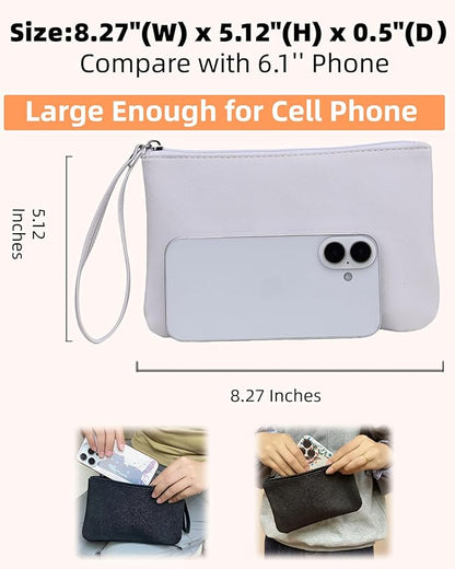 Small Makeup Bag for Purse Mini Cosmetic Pouch Zipper Little Wristlet, Tiny Make Up Organizer Lipstick Feminine Product Car Change Coin Holder for Women Handbags, 8 x 5 Clutch Phone Wallet,1 White