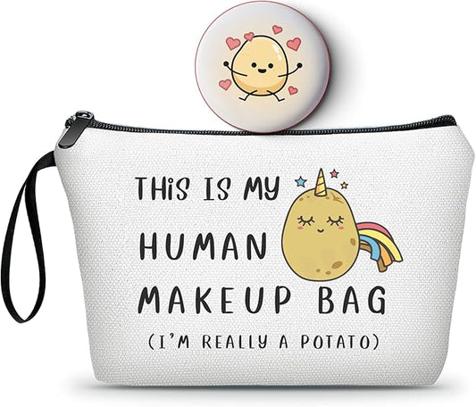 Potato Funny Birthday Gifts Ideas for Friend Girl Teen Women Sister Daughter Makeup Bag with Mirror Unique Christmas