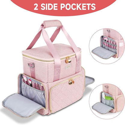 Extra Large Makeup Bag,4 in 1 Cosmetic Storage Organizer Travel Case with Detachable Pouches and Dividers,Pink