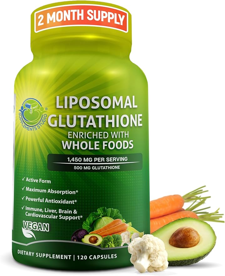 Liposomal Glutathione 500mg - Active Form L Glutathione (Reduced) for Maximum Absorption - Made with Organic Whole Foods - Master Antioxidant & Detoxifier - Immune & Cardiovascular Support - 120 count
