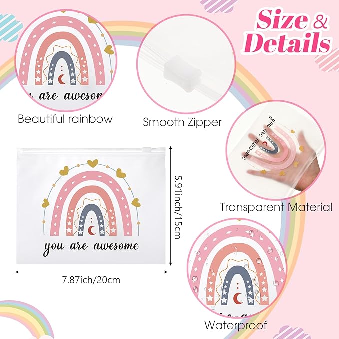 Reginary 100 Pcs Inspirational Gifts for Girls Women Travel Cheer Makeup Bag Bulk Loved Quotes Cosmetic Bags with Zipper Thank You Encouragement Birthday Gift Bag for Nurse Teacher Friend (Charming)