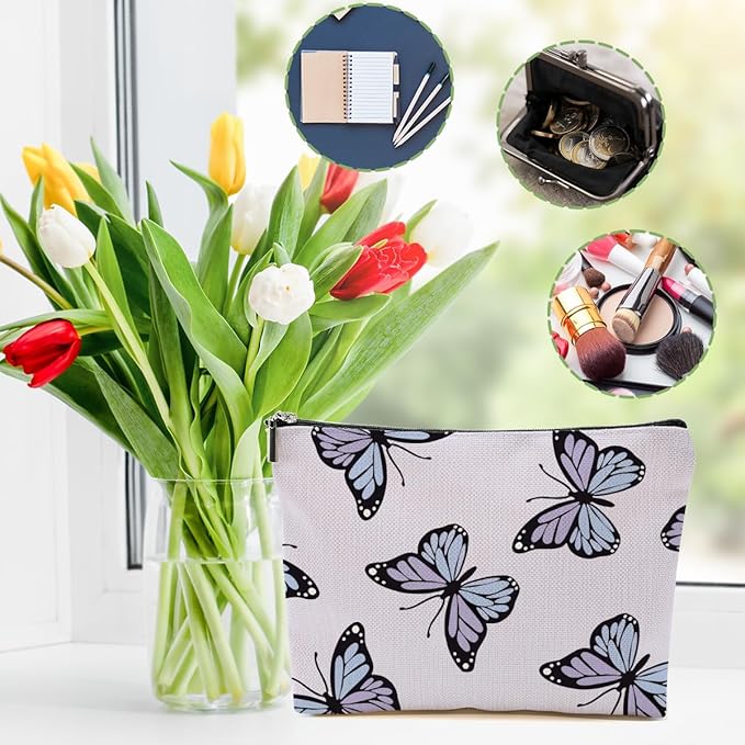 Purple Butterfly Makeup Bag Cosmetic Bag Butterfly Gifts for Women Girls Friend Niece Daughter Butterflies Lovers Gifts Travel Organizer Zipper Pouch Graduation Birthday Friendship Gifts
