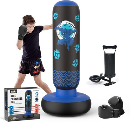 Punching Bag for Kids, Tall Larger 66’’ Inflatable Punching Bag Boxing Bag for Kids Teens, Punching Bag Set Toy with Gloves and Pump for Practicing Karate, Taekwondo
