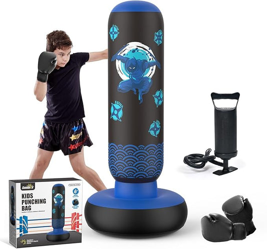 Punching Bag for Kids, Tall Larger 66’’ Inflatable Punching Bag Boxing Bag for Kids Teens, Punching Bag Set Toy with Gloves and Pump for Practicing Karate, Taekwondo