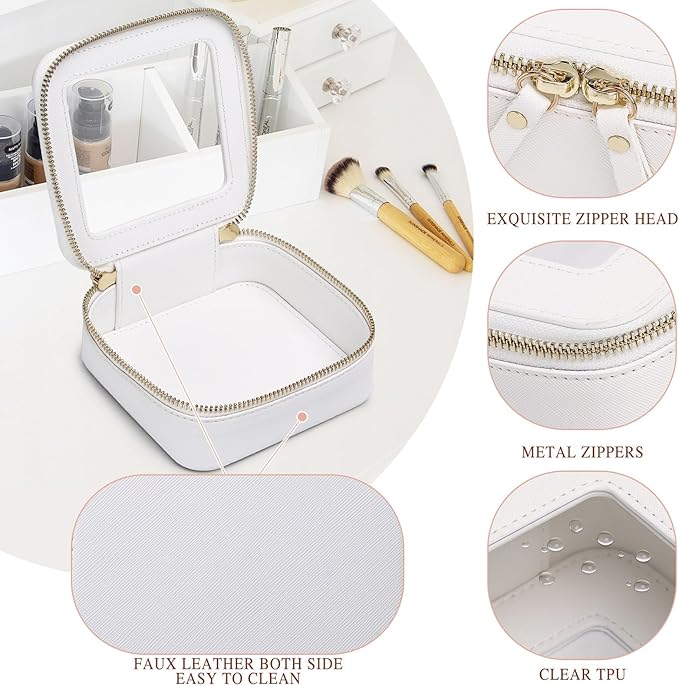 Small Makeup Bag Mini Clear Cosmetic Makeup Case & Toiletry Bag with Zipper Women's Purse Organizer & Car Essentials (White, MINI)