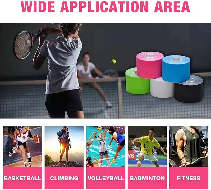 Kinesiology Tape Athletic Tape Sport Tape, Lychee Supports & Protects Muscles, Waterproof and Latex Free, Breathable Elastic for Sport Activity (5 Rolls,5 Colors)