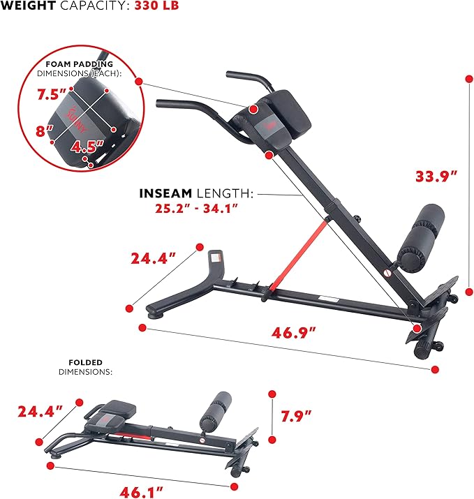 Sunny Health & Fitness Foldable Hyperextension Roman Chair