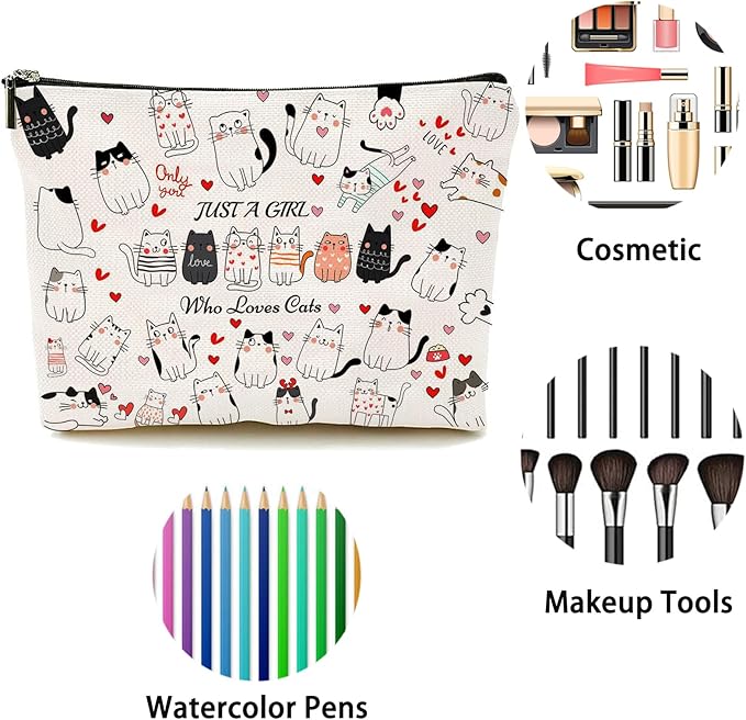Cat Makeup Bags, Cat Lover Gifts for Girls Women, Cute Cosmetic Bag Birthday Christmas Gifts for Her, Sister, Daughter, Women