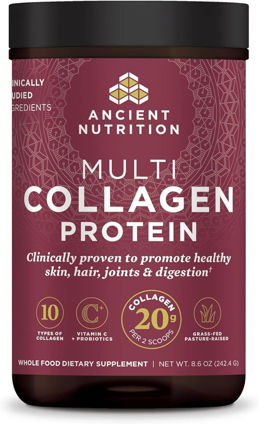 Ancient Nutrition Hydrolyzed Collagen Peptides Powder with Probiotics, Unflavored Multi Collagen Protein for Women and Men with Vitamin C, 24 Servings, Supports Skin and Nails, Gut Health, 8.6oz