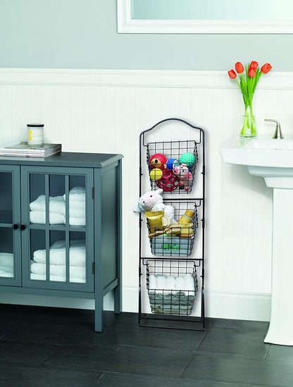 Gourmet Basics by Mikasa 5162874 3-Tier Metal Market Basket, Antique Black