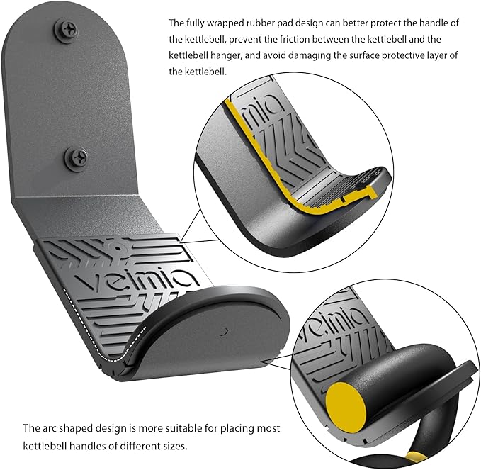 Kettle Bell Wall Rack, Wall Mounted Kettle Bell Storage Hanger, Gym Storage Mount for Many Size Kettlebell, Kettlebell Rack with Rubber mat is Choice for Home or Commercial Gyms