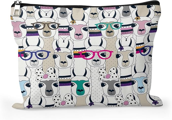 Cafl Modern Alpaca Makeup Bag Llama Cosmetic Bag for Women Large Capacity Make Up Bag Portable Travel Toiletry Pouch Organizer 10 * 8inch
