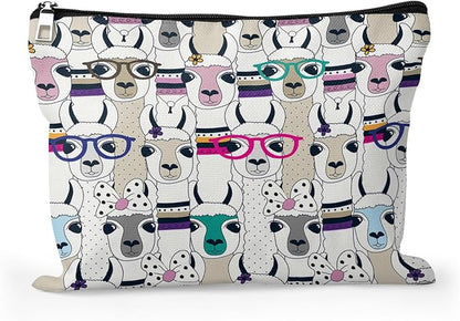 Cafl Modern Alpaca Makeup Bag Llama Cosmetic Bag for Women Large Capacity Make Up Bag Portable Travel Toiletry Pouch Organizer 10 * 8inch