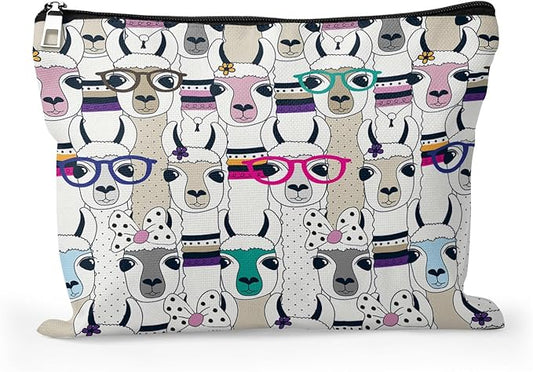 Cafl Modern Alpaca Makeup Bag Llama Cosmetic Bag for Women Large Capacity Make Up Bag Portable Travel Toiletry Pouch Organizer 10 * 8inch