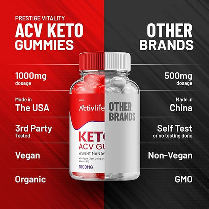 ActivLife Keto ACV Gummies - Active Life Keto Apple Cider Vinegar Gummies, ActivLife Keto + ACV Weight Management Gummies ActiveLife Advanced 1000mg Formula (3 Pack - 180 Gummies)