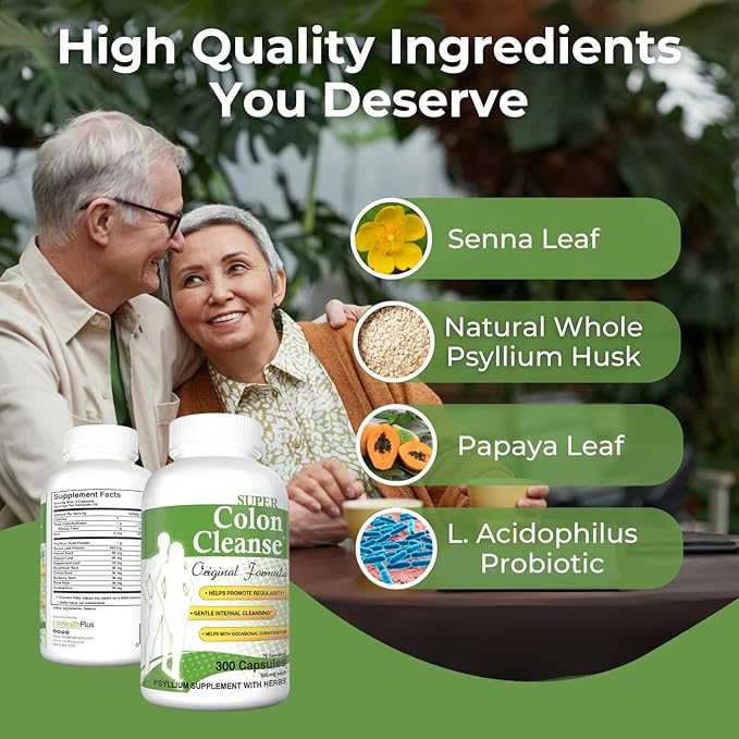 Health Plus Super Colon Cleanse Original Formula (1991-2018), 300 Capsules, 6 Cleanses - Digestive Support, Constipation Relief with Psyllium Husk and Senna Leaf